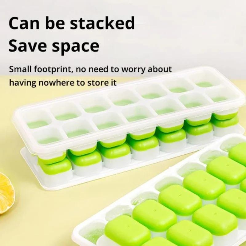 Ice Cube Tray Silicone Mold with Cover Square 14-cube Easy Release Ice Cube Molds Summer Kitchen Bar DIY Iced Drink Maker Tools