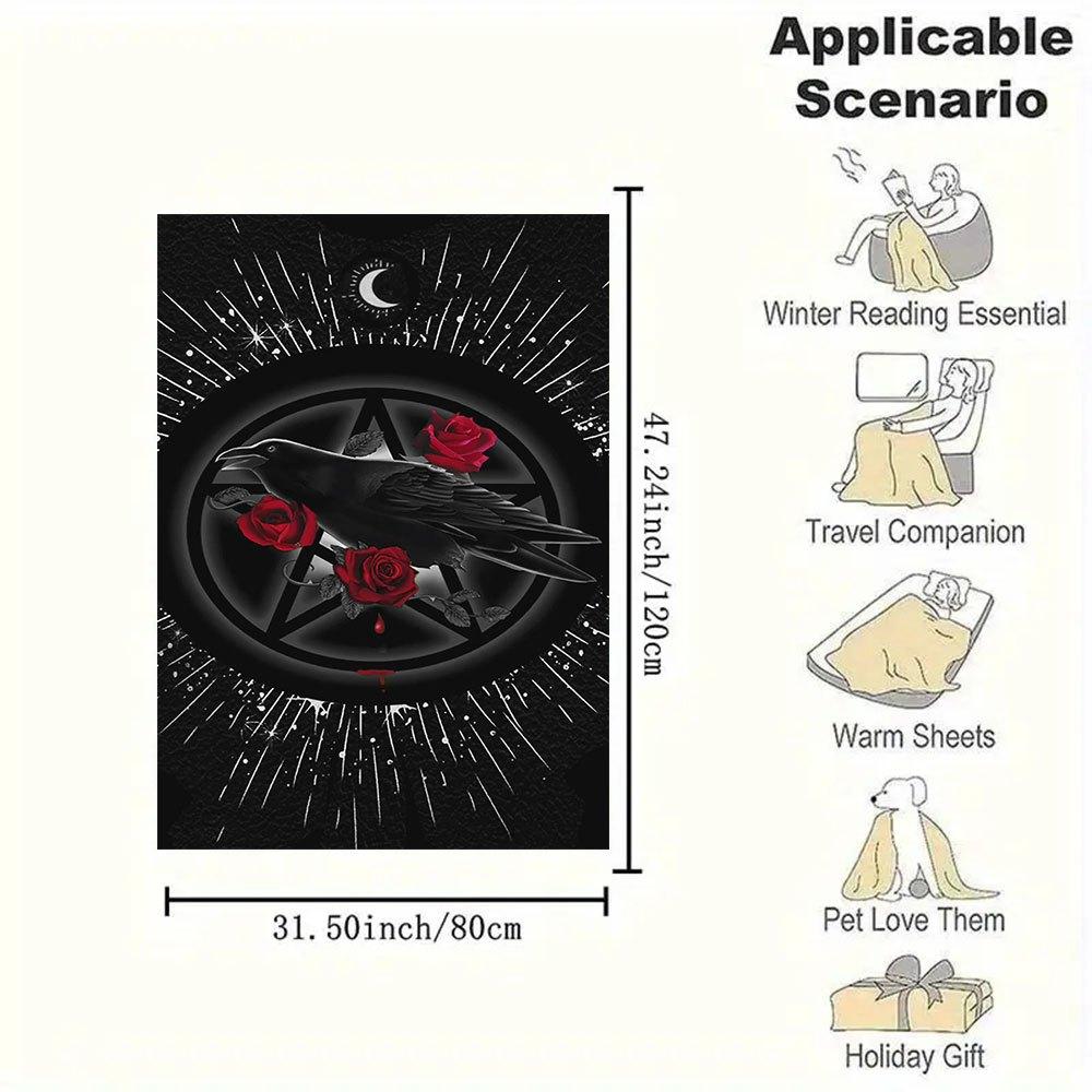 Gothic Raven & Rose Pentagram Phone WallpaperBlanket Flannel Throw Blanket for Sofa, Bed, Travel, Camping, Office, Couch, Chair, And Bed Gif