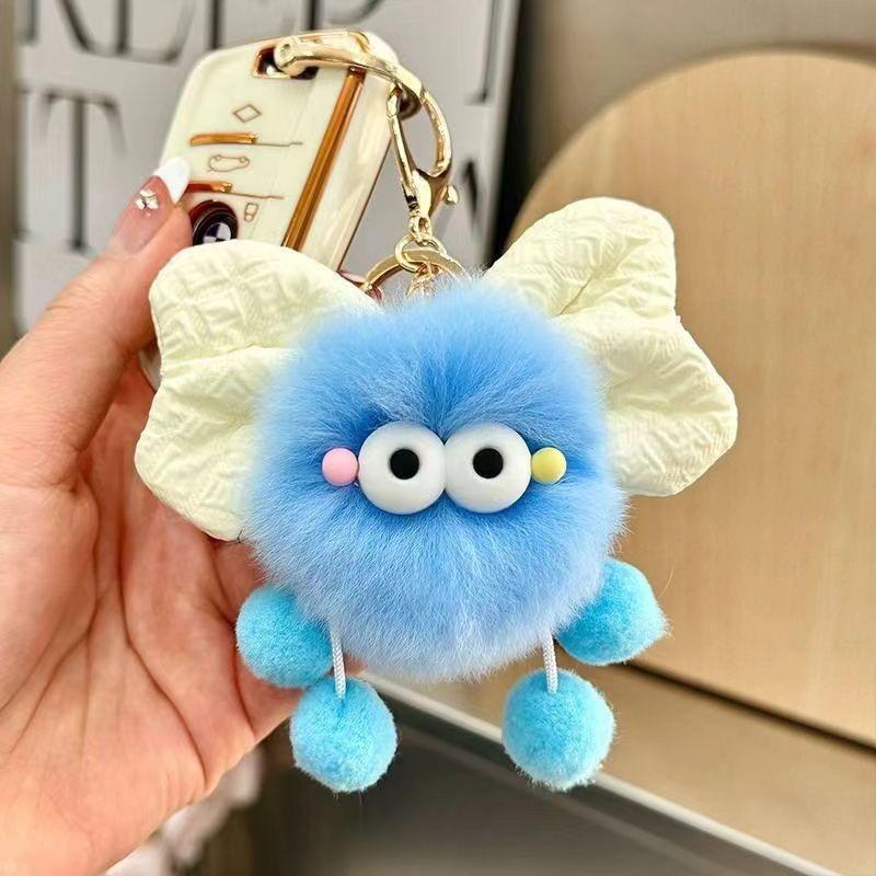 Adorable Rex Rabbit Fur Bow Plush Soot Ball Keychain & Bag Charm