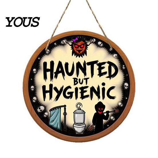 Funny Restroom Wall Sign Bathroom Halloween Hanging Ornaments, Creative Ghost Wooden Decor Sign, Decorative for Holiday Art