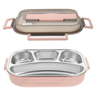 Stainless Steel Bento Box 4 Compartments Divided Lunch Box Easy Clean Buckle Design for Adults Kids Students Campers