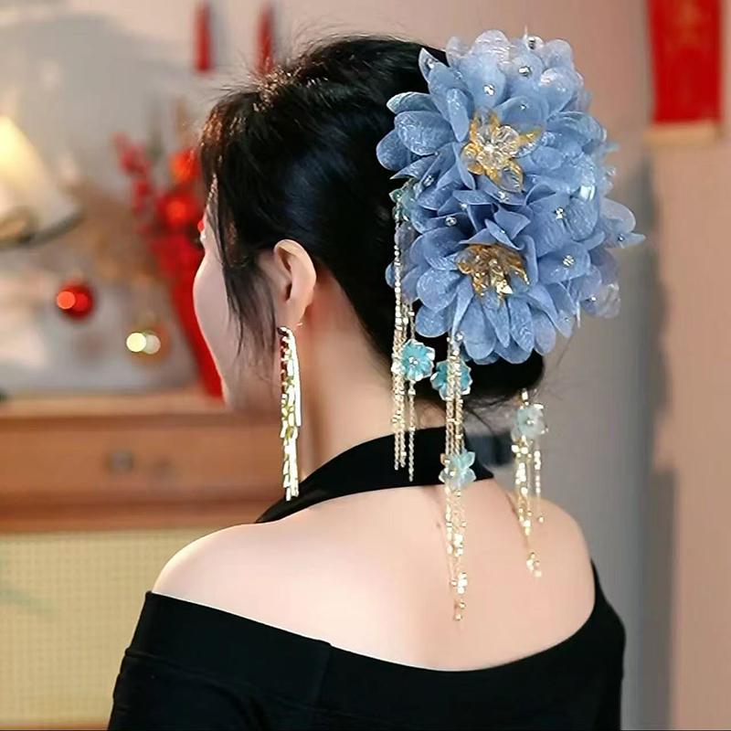 Presilha de Cabelo de Flor Versátil Borla de Paetês Presilha Tubarão Para Mulheres Meninas Retrô Garra de Cabelo Acessórios de Cabelo de Flor Elegantes Presente