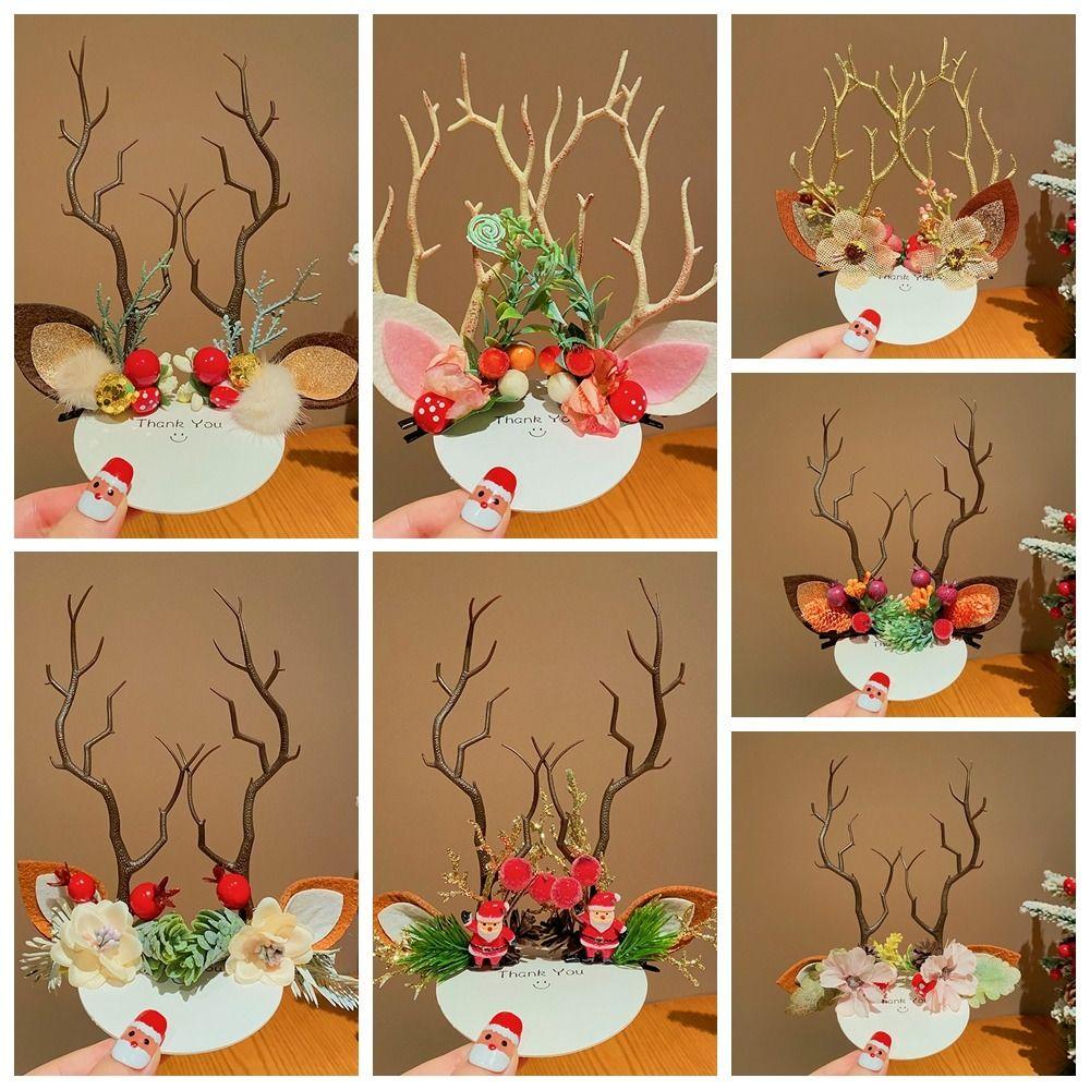 Plush Children Deer Antler Hair Clip Bowknot Christmas Hat Headabnd Lovely Elk Hair Clip  Girls