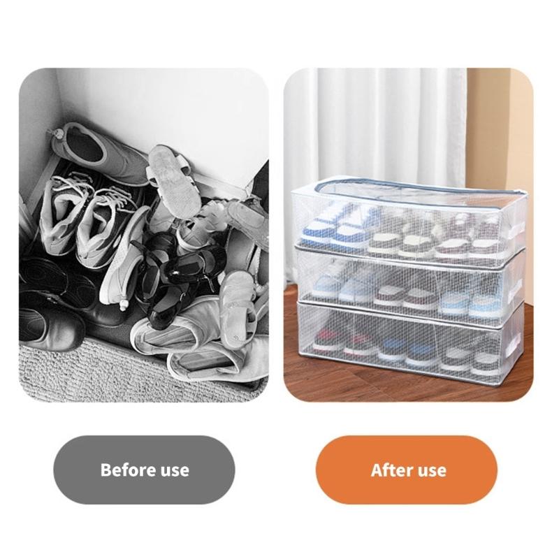 Foldable Clear Shoe Container Sturdy PVC Materials And Metal Frame Compact Home Organization Shoe Storage Box