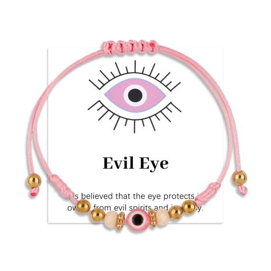 Браслет из нити с глазом Регулируемый плетеный браслет из веревки Амулет на удачу Браслет розовый
