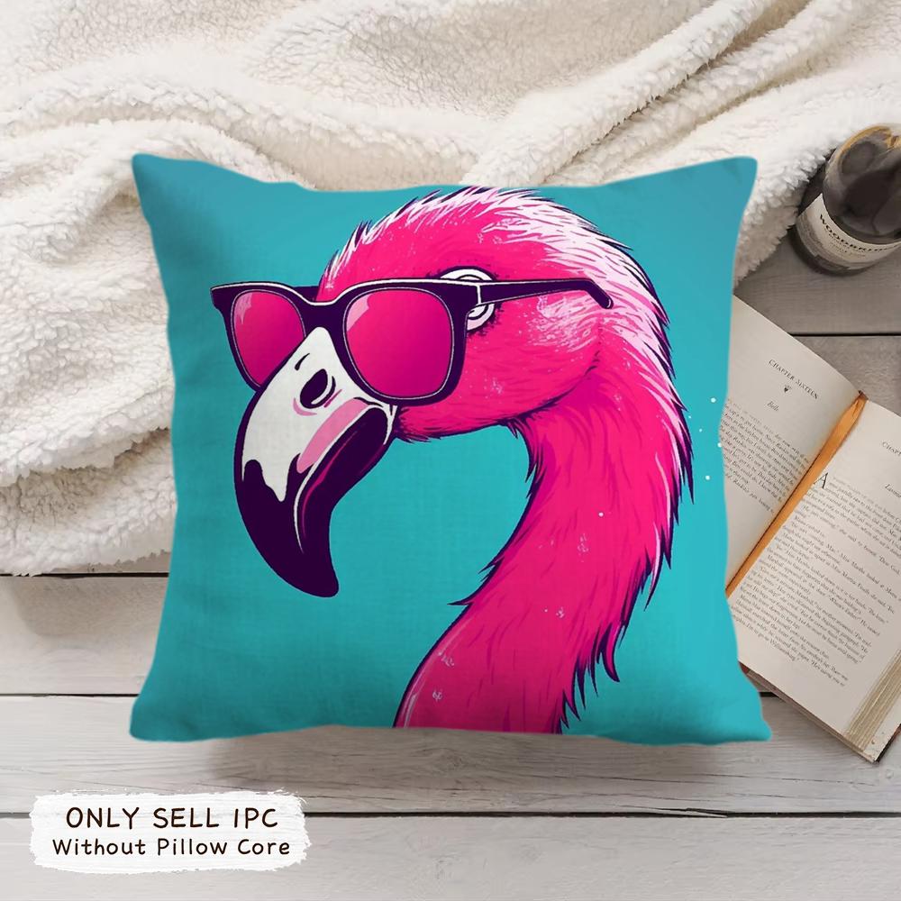 Flamingo Cushion Cover Soft Short Plush Pillow Cover Smooth Cozy Texture Aesthetic Cushion Case Home Decor