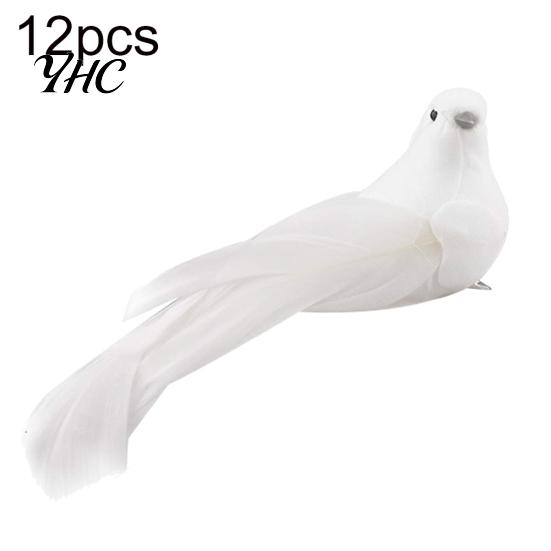 12Pcs Artificial Feather Foam Pigeon Bird Clip on Tree DIY Plant Bonsai Ornaments