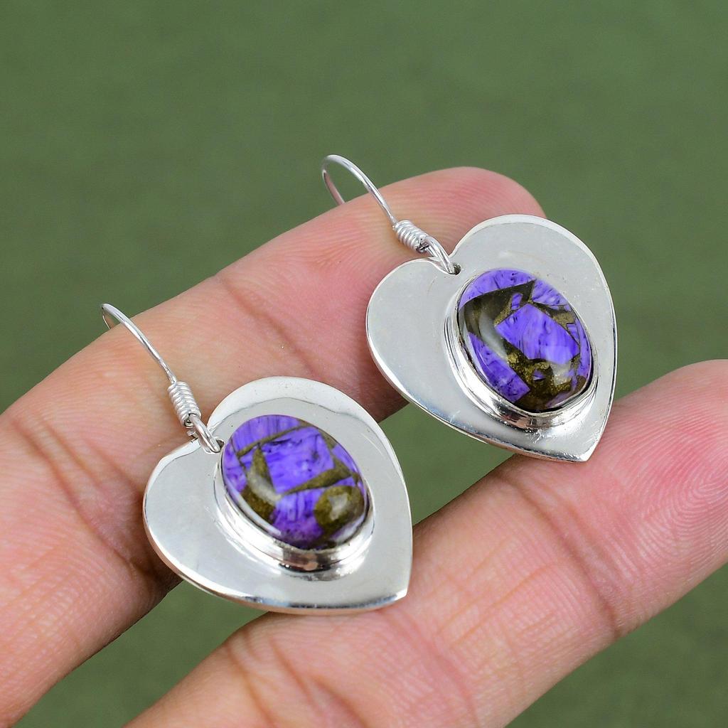 Copper Charoite Earring 925 Sterling Silver Earring Handmade Earring Natural Gemstone Earrings Charoite Jewelry Drop Earring Engagement Gift