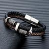 Bracciale Vichingo Punk Acciaio Inossidabile Bussola Rune Norrene Perline Amuleto Pelle Intrecciata Multistrato Uomo Braccialetti