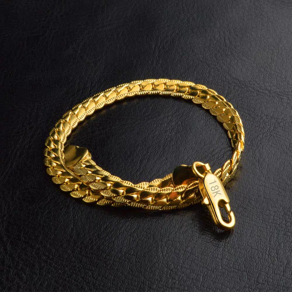 Gold-Plated 5mm European & American Sideways Bracelets for Men & Women - Fashionable Simple Jewelry.