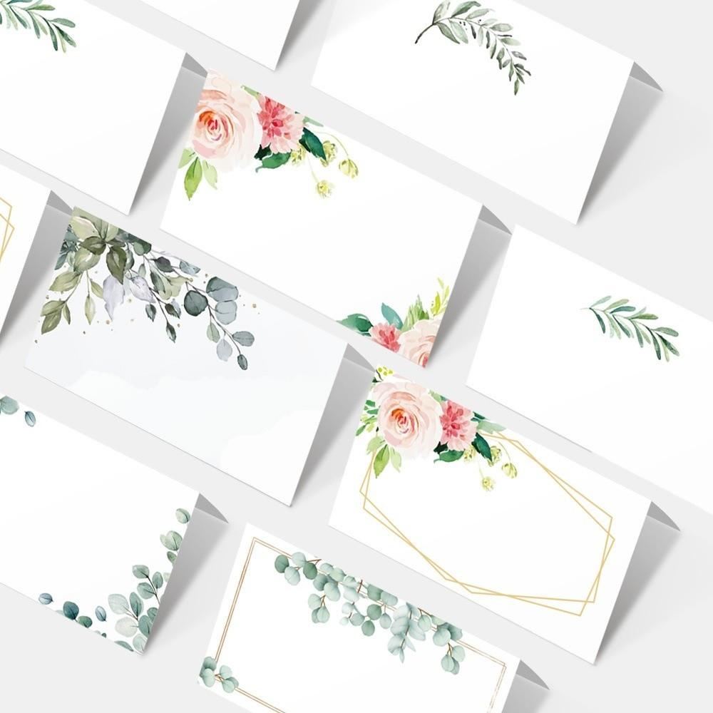 100pcs Flowers Plants Printed Seating Place Cards Blank Tabletop Card for Banquet Wedding