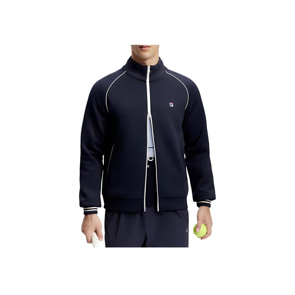 Fila Official 2024 Spring New Knitted Long Sleeve Jacket Basic Tennis Sports Stand Collar Top Men Tops Dark-Blue A11M413503F-NV