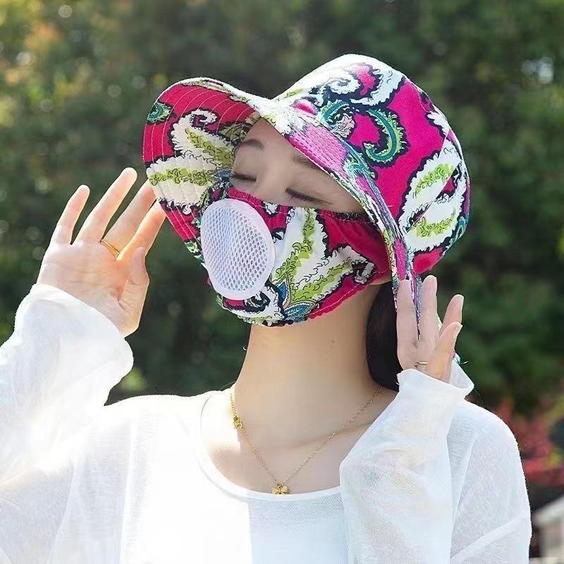 Chapeau de soleil d'été chapeau seau chapeau avec masque intégré protection solaire d'été chapeau de soleil protection solaire extérieure chapeau pour le visage