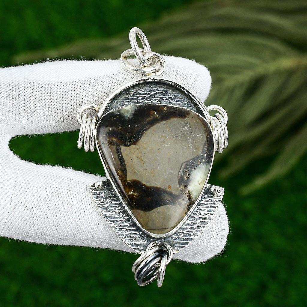 Anniversary Gift For Her Natural Septarian Gemstone Pendant 925 Sterling Silver