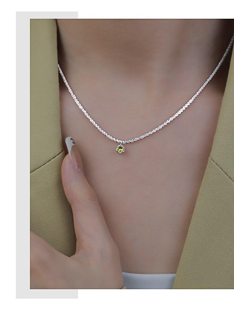 Elegant Olive Green Zircon Star Clavicle Pendant Necklace for Women