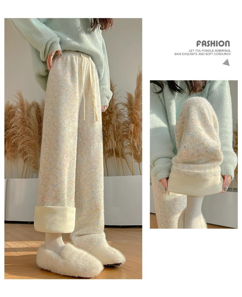Japanese Fleece-Lined Rainbow Sticky Rice Pants: Petite Autumn/Winter Casual Knit Wide-Leg 145-150