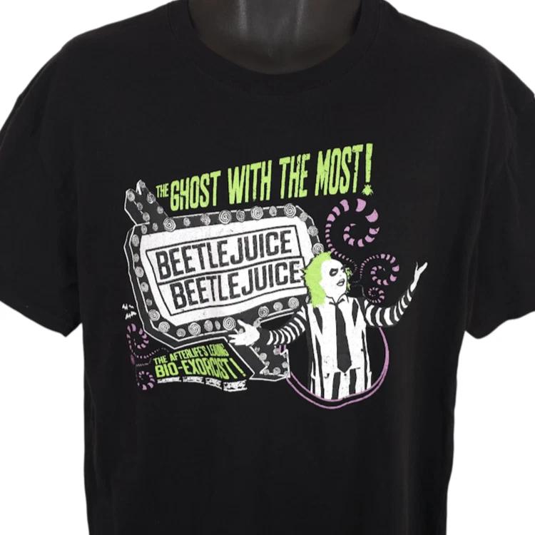 Beetlejuice 100% Cotton T-shirt Mens Tees Top Mens Size Large Black Tim Burton Michael Keeton Movie 4XL