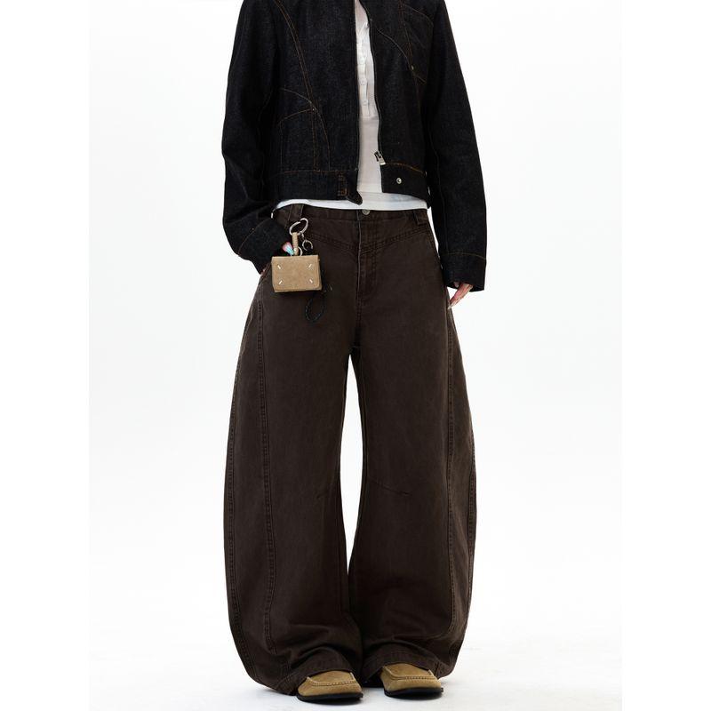 Kisko American Retro Style Exposed Seam Washed Vintage Work Pants Unisex Loose Straight Casual Knife-Cut Pants