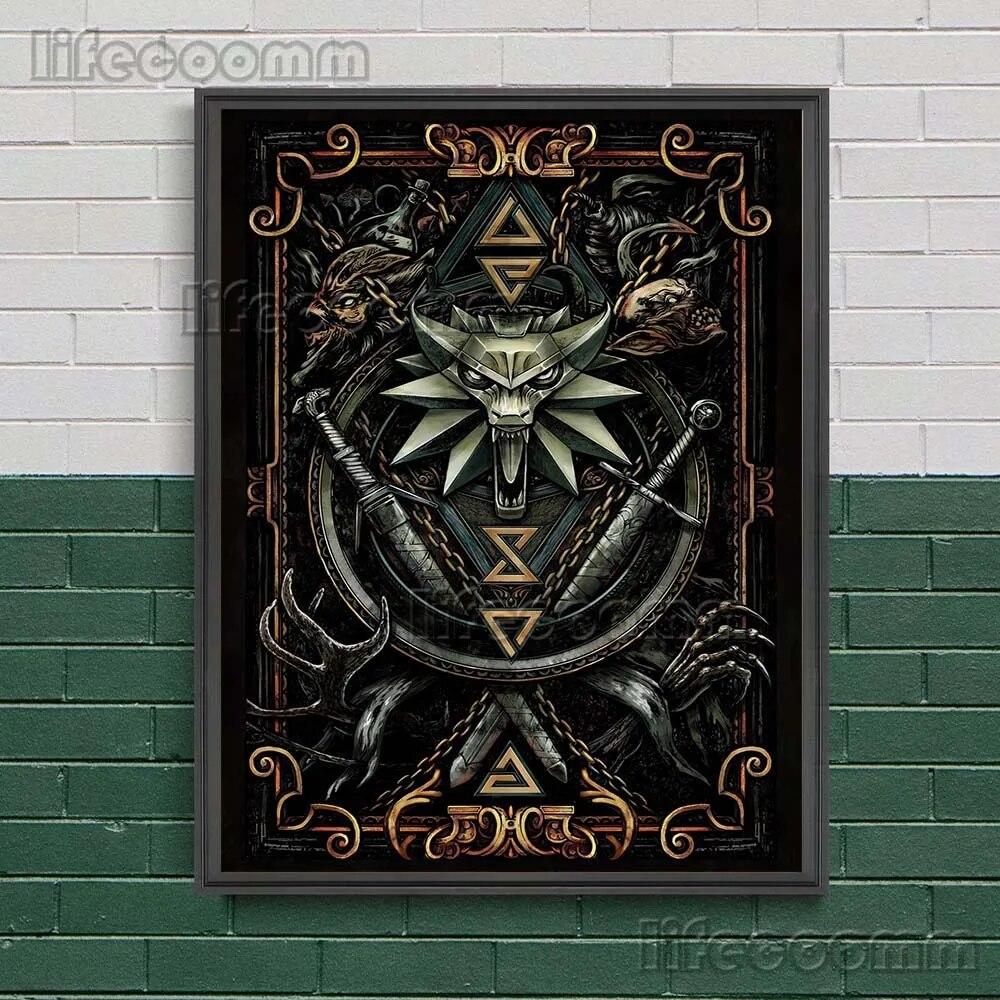 Pemburu Setan Misterius Lukisan Kanvas Seni Dinding Antik Sihir Gelap Poster Seni Dunia Cetak Dekorasi Rumah Tanpa Bingkai No Frame