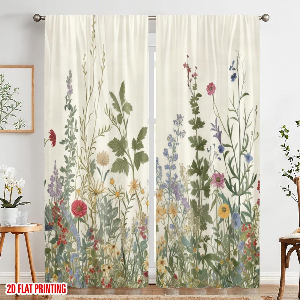 2 Stück, 2D-Flachdruck Beliebte Vorhänge Wildblumengarten Vielseitiger Polyesterstoff (ohne Stange) Außendekorationen für