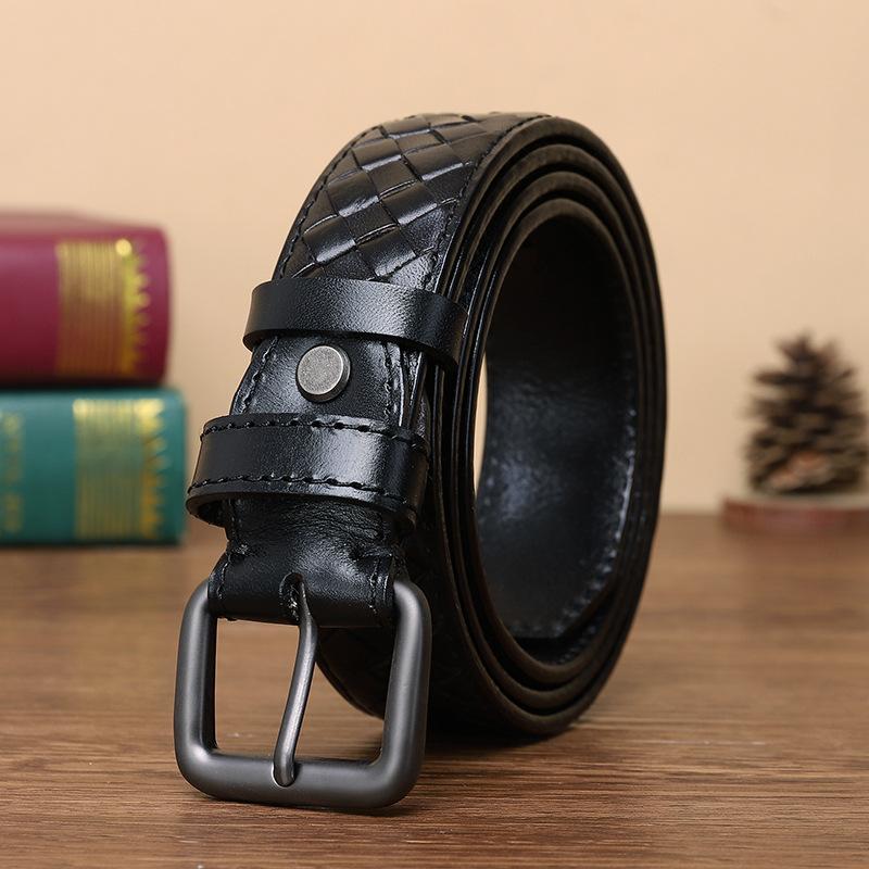 Genuine Belt Young Men'S Leather Woven Pin Buckle Belt First Layer Cowhide Handmade Woven Couple Versatile Belt