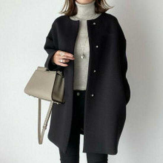 2026 Spring New High Neck Color Block Pocket Long Sleeve Dress