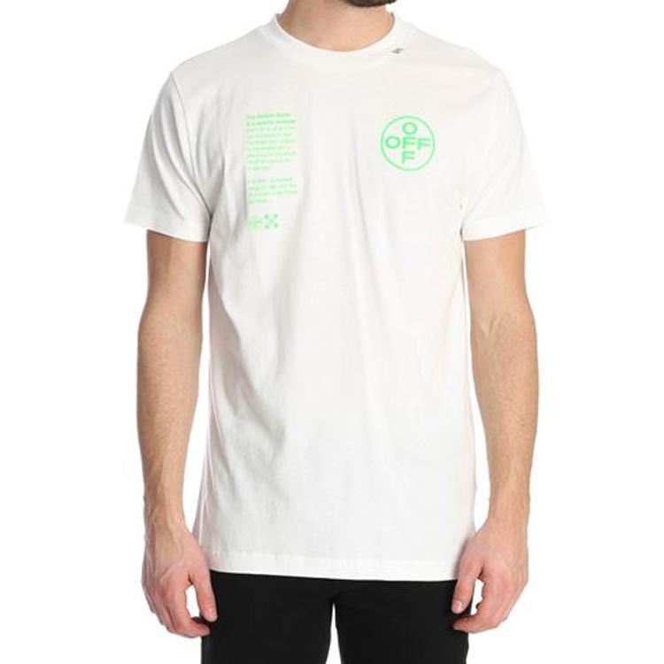 Off-White Eye-Catching Fluorescent Letter Print Short Sleeve T-Shirt Men Tops White OMAA027R201850060145