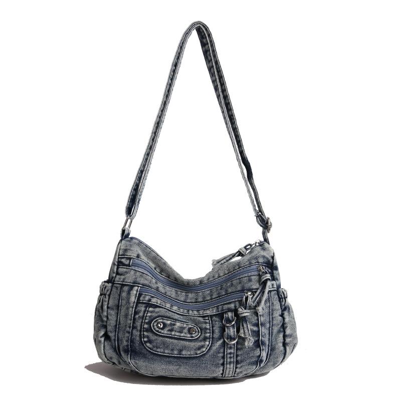Vintage Washed Denim Bag Multi-pocket Commuter Practical Shoulder Messenger Bag Tote Bag 2025 New Bag