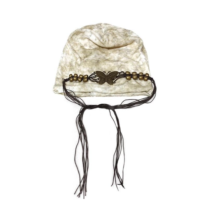Heavy Industry Butterfly Cold Hat Niche Tie-dye Knitted Stacking Hat Female Han Da Head Circumference Hat Show Face Small Beaded Pullover Hat