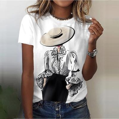 Maglietta da donna alla moda, per ragazze, stampa 3D, a maniche corte, con scollo a V, maglietta elegante per donna, abbigliamento oversize