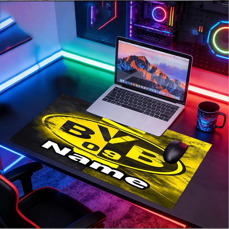 Custom Name Personalized Borussia Dortmund Pattern Mousepad, Laptop PC Desk Mat, Decorative Desk Mat for Home Keyboard Pad Gift