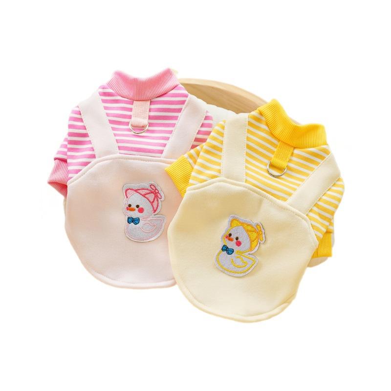 Pet dog dog clothes cat autumn and winter velvet dog sweater cat supplies striped duck medium-sized dog Kefadou can be towed