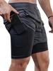 Shorts de Corrida ao Ar Livre Masculino Plus Size com Camada Dupla e Múltiplos Bolsos