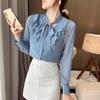 Women Blouses Shirts 2025 Spring Long Sleeve Women Blouse Shirt Bow Collar Chiffon Blouse Shirt Women Tops J657