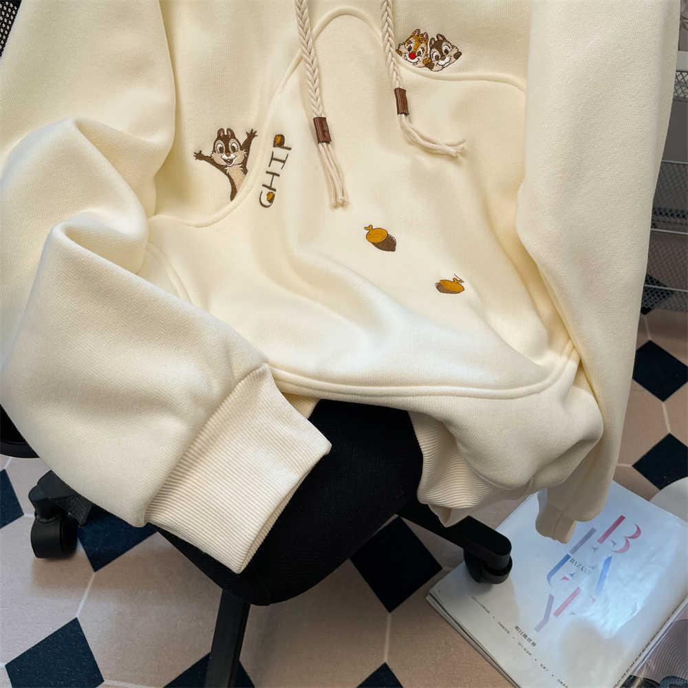 Japanisches Chic Besticktes Kapuzensweatshirt - Damen Herbst/Winter Plus Samt Lässige Oberbekleidung