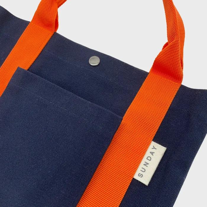 Safe Sunday Pocket Tote Bag (Navy/Orange)