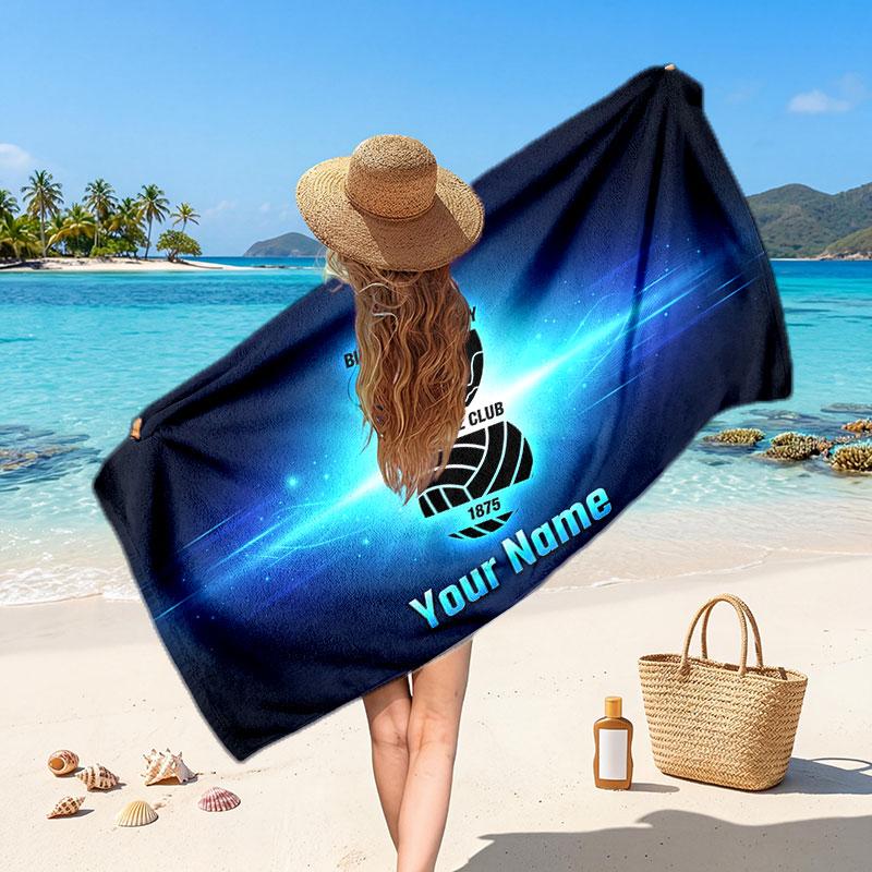 Asciugamano da Spiaggia Personalizzato BIRMINGHAM CITY, Stampa Testo Nome Personalizzato, Asciugamano Morbido ad Asciugatura Rapida con Logo Calcio, Regalo per le Vacanze