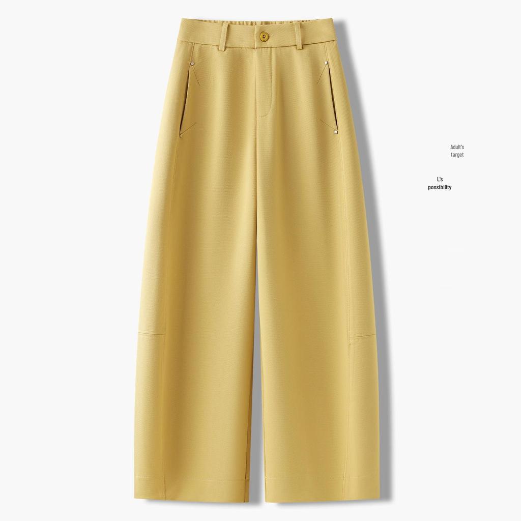 Women's Spring 2026 Nine-Tenth Length Curved Leg Wide-Leg Pants - Loose, Petite, Straight-Leg Suit Style