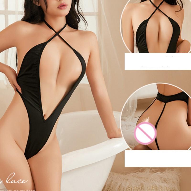 Erotic Lingerie Hanging Neck Deep V-exposed Breast Integrated Design Sexy Costume Woman Call of the Night Sex Shop Sexy Set Xxx