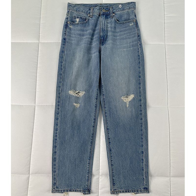 

Fitting Room Ruoshuai Street Front and Rear Worn Straight Pants Spring and Summer Casual All-matching Washed High Waist Jeans Light blue 28