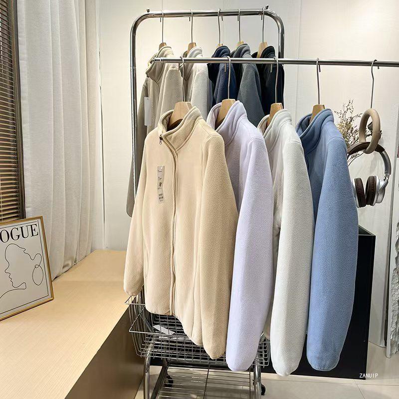 Unisex Retro Fleece Thickened Jacket with Stand Collar and Zipper - Autumn Winter Style