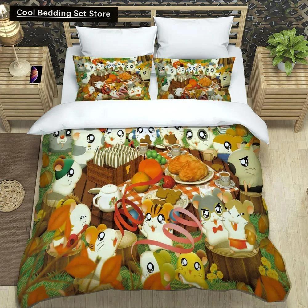 3D-Druck Cartoon Hamtaro Bettwäsche-Set Bettbezug Kissenbezug Set Weich Bequem Kindergeburtstagsgeschenk Heimtextilien