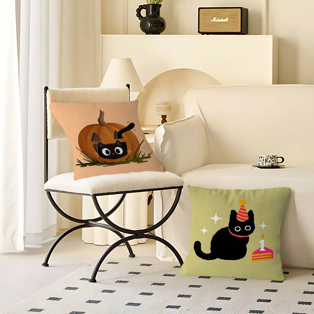 PunkS Style Small Cartoon Cute Black Cat Pillow Cushion Cover Pillowcase Living Room Sofa Home Decor Customized