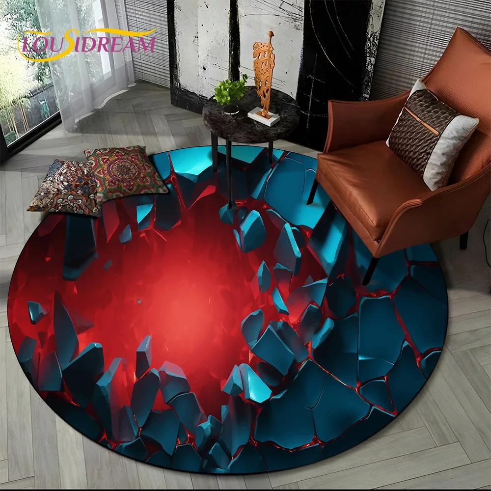 Latest 3D Illusion Volcano Lava Magma Round Carpet Rug for Living Room Bedroom Sofa Decor,Kids Area Rug Non-slip Floor Mat Gift