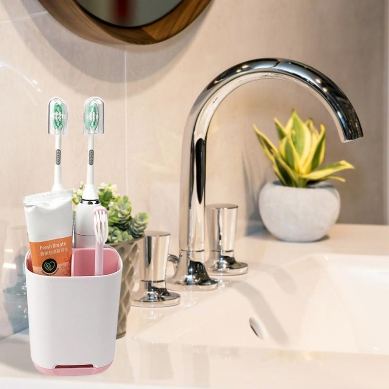 Plastic Detachable Toothbrush Holder with Multifunction StorageBathroom Sink and Countertop Household Decoration