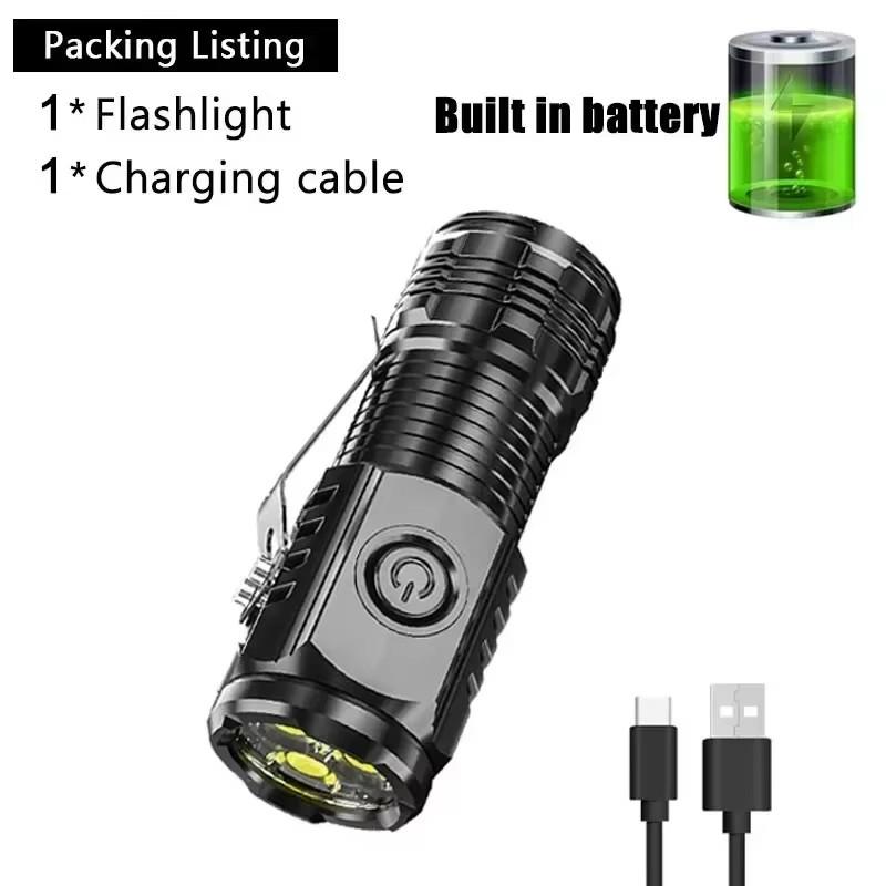 MINI 3LED Flashlights Rechargeable with Built in Battery Torch Portable Outdoor Waterproof Hiking Flashlight Pen Clip HeadLamp