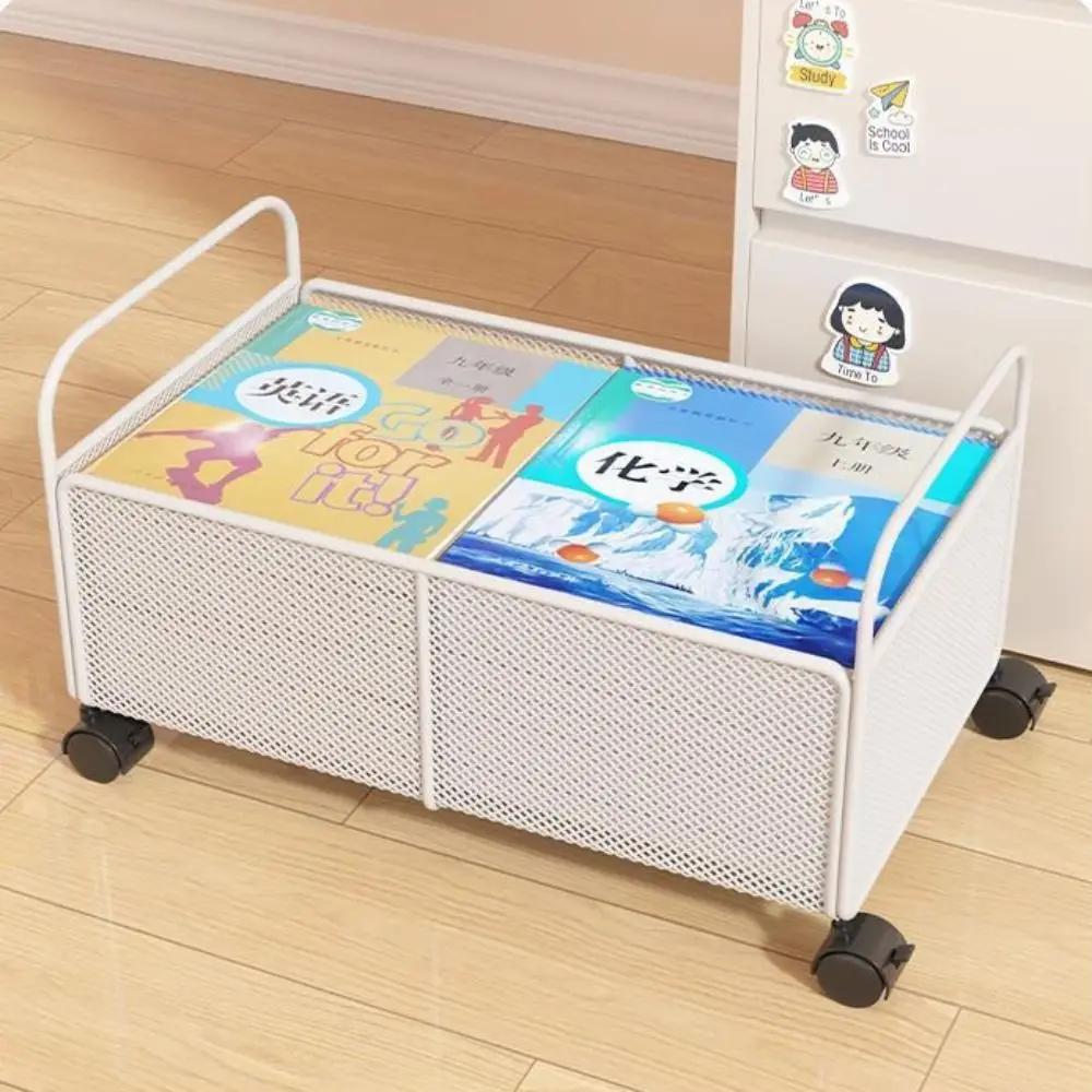 Iron Made Mobile Book Storage Box Simple With Wheels Classroom Desktop Organizer Multifunction Rolling Book Cart Entryway Dorm