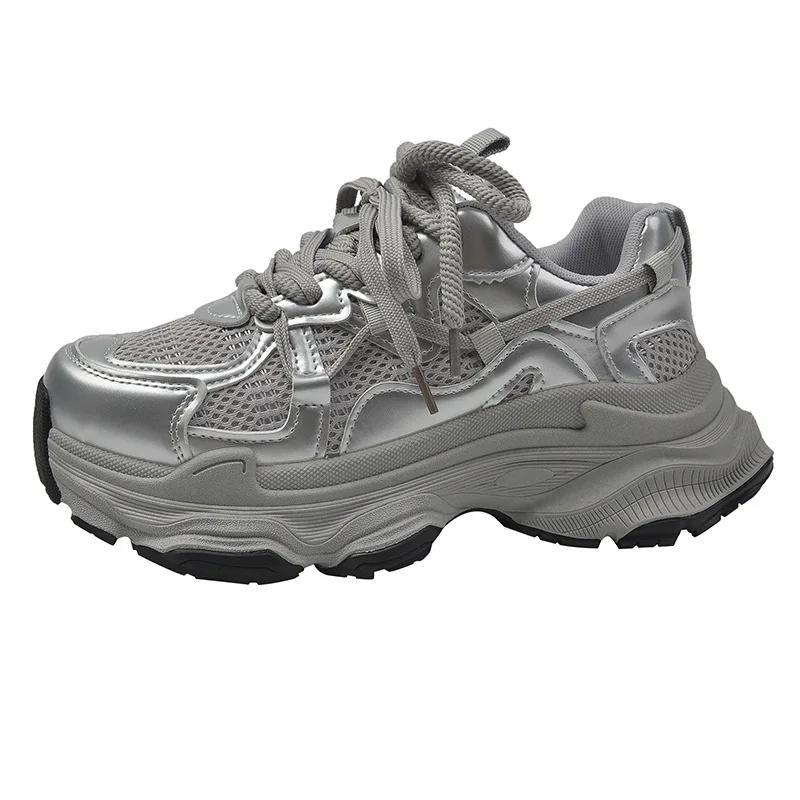Chunky Platform Sneakers for Women Spring Fashion Thick Sole Vulcanized Shoes Woman Non Slip Mesh Breathable Casual Sports Shoes