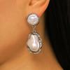 Yousheng 1 Pair Drop Earrings for Women, Irregular Baroque Imitation Pearl Design Stud Earrings, Double-Layered Pendant French Style Earrings for