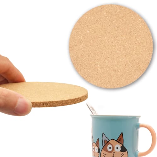Raymoto Cork Coasters, Drink Coasters, Home Decor and Cozy Gift, Round, Heat-Resistant, Absorbent, 90mm Diameter, 3mm Thick, Pack of 100